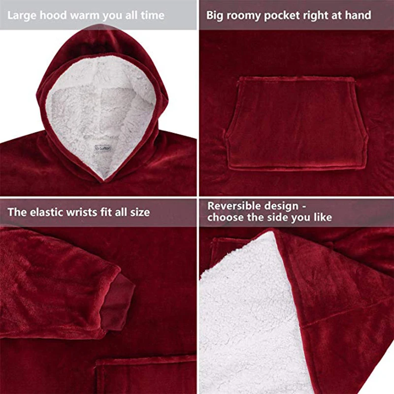 

Fleece Oversized Hoodie Women Blanket with Sleeves Warm Women Hoodies Sweatshirts Giant TV Blanket Hoody Robe