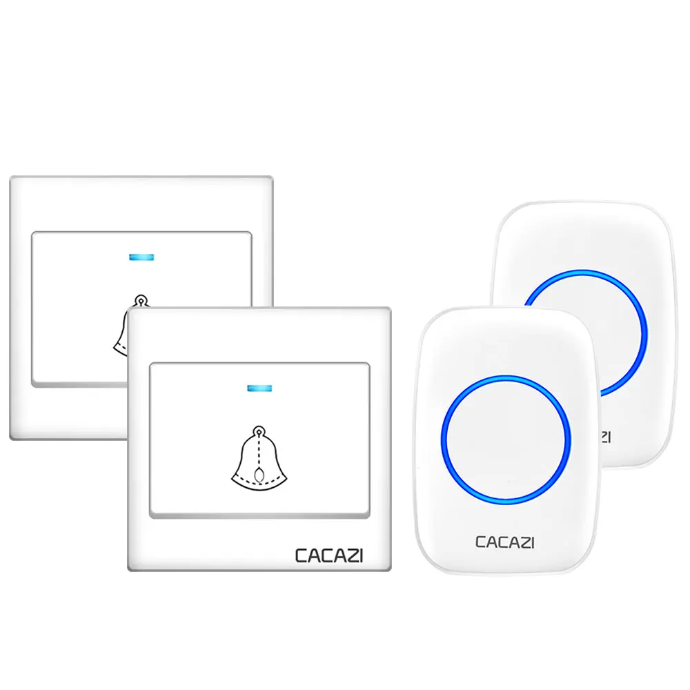 2 button 2 receiver Беспроводной дверной звонок CACAZI, водонепроницаемый, дистанционный, умный светодиодный светильник на 300 м, домашний дверной звонок, ЕС, США, Великобритания, вилка 36, звонок, 1 кнопка, 1 2 приемника - Цвет: 2 button 2 receiver