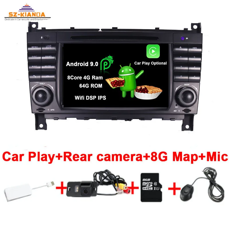 Car Play 8 Core Android 9,0 автомобильный dvd-плеер для Mercedes Benz W203 W209 W219 a-класс A160 c-класс C180 C200 CLK200 C230 gps Радио стерео - Цвет: Car Play 8 Core