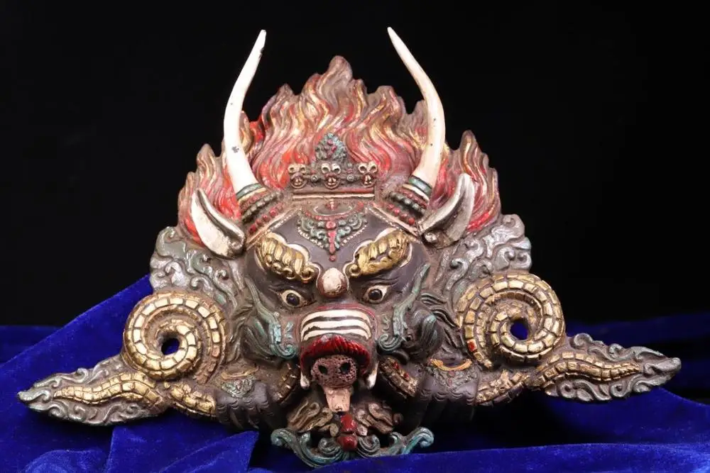 

wedding decoration Tibetan Buddhism copper hand-beating chisel engraving color painting Dapeng gold-winged bird mask