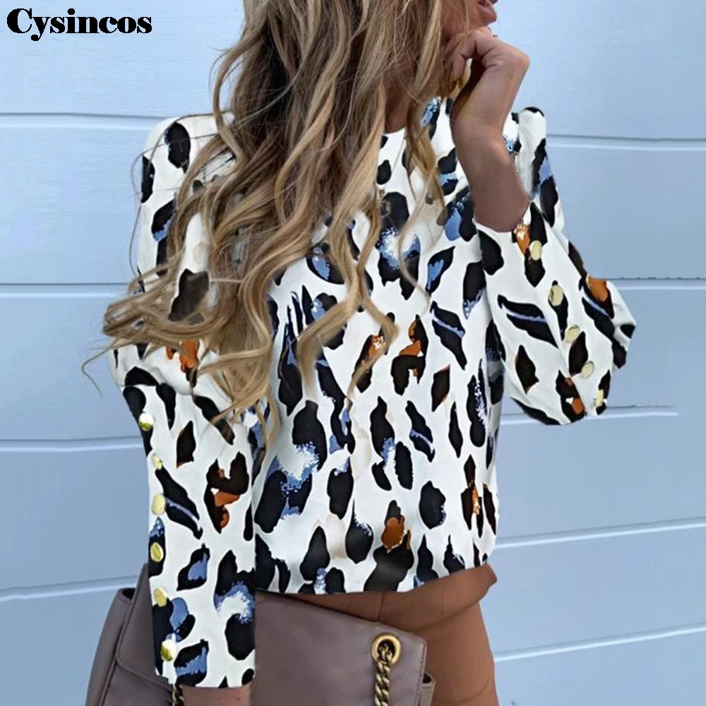 Блузка с пышными плечами рубашки для офисных леди новинка 2019 осенние женские