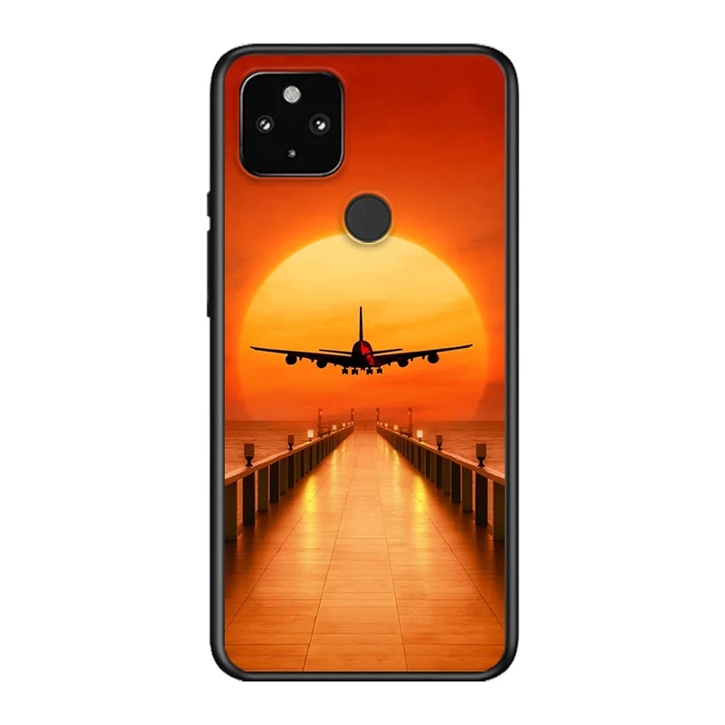 

Aircraft Air Travel Sky Soft TPU Silicone Black Cover For Google Pixel 5 4A 5G 4 XL Phone Case