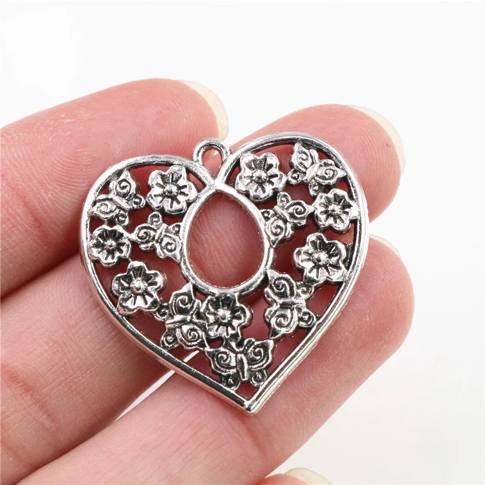 32x31 мм 5 шт античное посеребренное Сердце цветок ручной работы подвески: сделай сам для браслета necklace-P1-36