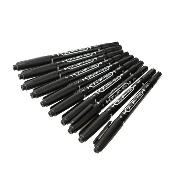 

10pcs Black Double Head Marker Pen Waterproof Permanent Black Ink Pens Pigment Liner Art Pen Drawing Painting Stationery Supply