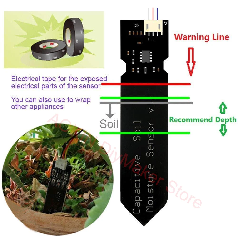 Capacitive Soil Moisture Sensor Corrosion Resistant for Arduino Moisture Detection Garden Watering DIY