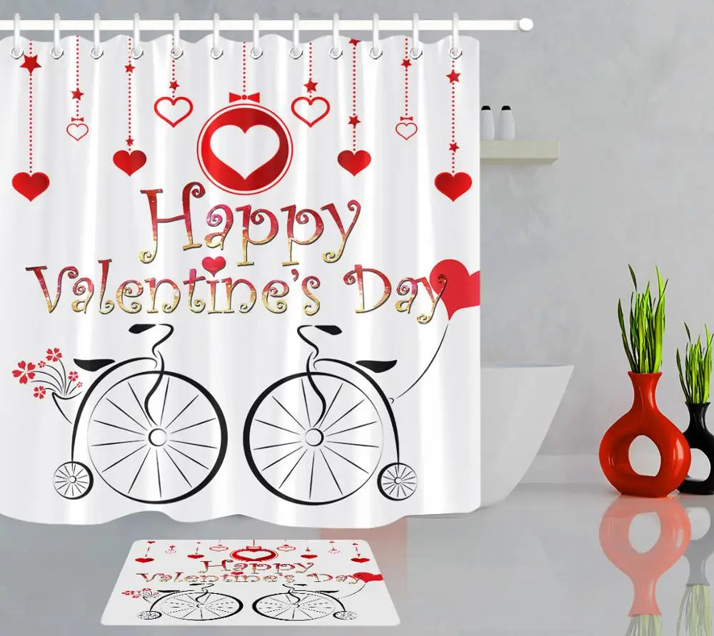 

День Святого Валентина водонепроницаемый занавеска для душа красное сердце роза Романтический полиэстер ткань ванная комната шторы набор ...