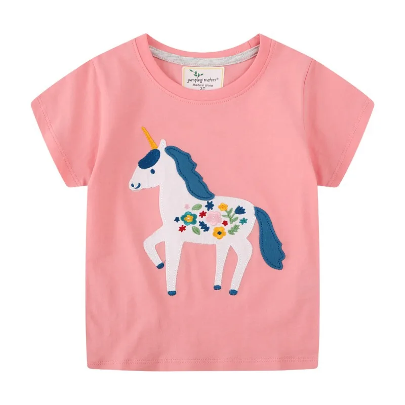 

Girls T Shirts With Unicorn Embroidery Fashion Baby Cotton Clothes Tees Summer Short Sleeve Children Tops