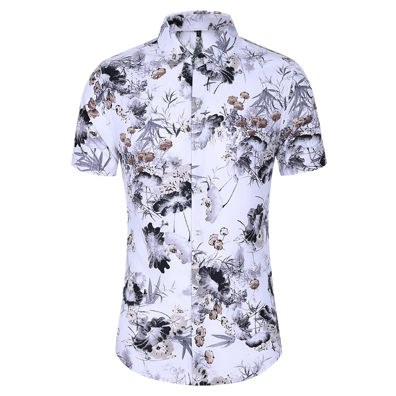 2020 Летняя мода Мужская рубашка Slim Fit с короткими рукавами и цветочным узором