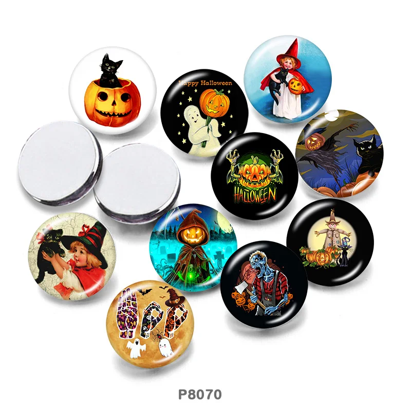 

Halloween Scarecrow pumpkin 10mm12mm/18mm/20mm/25mm/30mm Round Glass Cabochon Flat Back Making Findings P8070