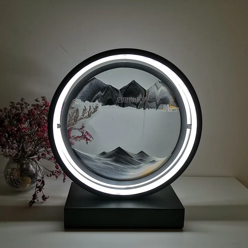 USB Led Hourglass table lamp Craft quicksand 3D Natural Landscape Flowing Sand dimmable Moving Night Light lampara led | Лампы и