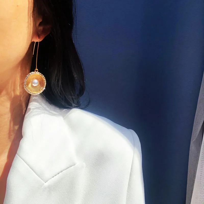 

F.J4Z New Statement Earrings for Women Bohemian Rhinestone Circle Geometric Pendant Drop Earring Jewelry Gifts Dropship