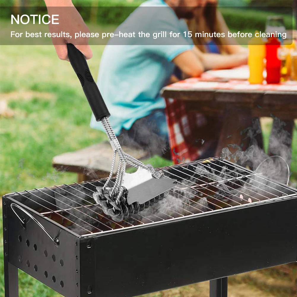 

18 Inch Anti-Sticking Stainless Steel Oven Grill Cleaning Brush Three-Head barbecue brush all grill tools BBQ Brush and Scraper