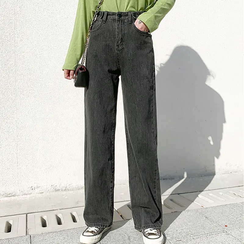 Женские джинсы с высокой талией и широкими штанинами джинсовая одежда синяя