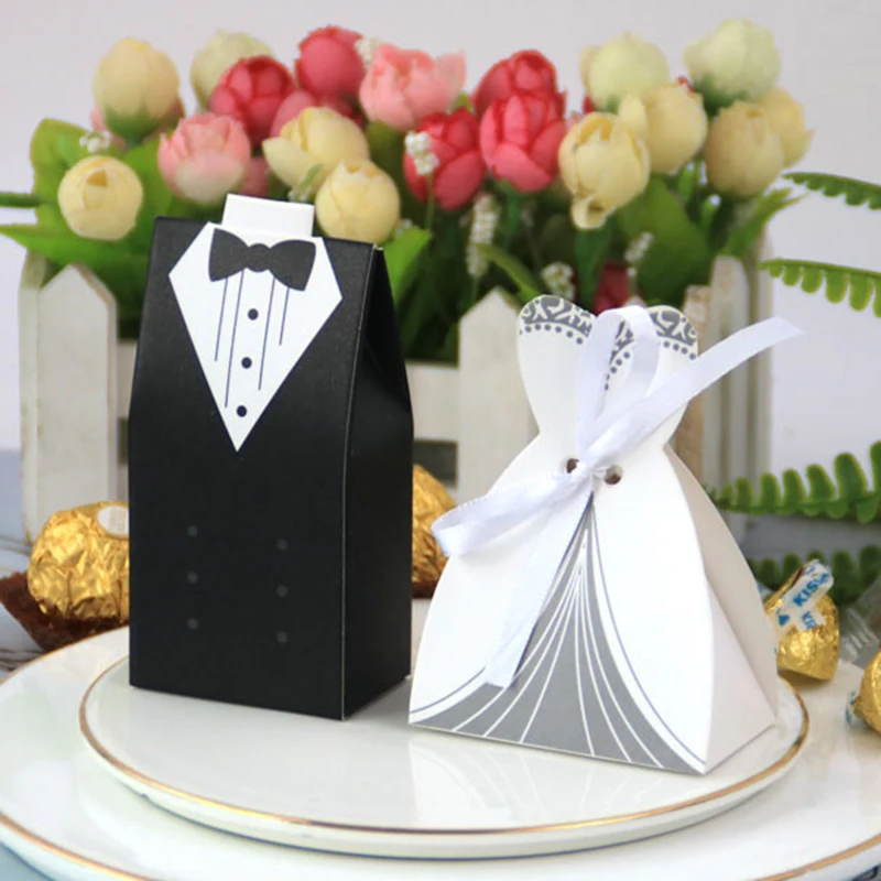 50/100pcs Bride And Groom Wedding Favor Gifts Bag Candy Box DIY With Ribbon Decoration Souvenirs Party Supplies | Дом и сад
