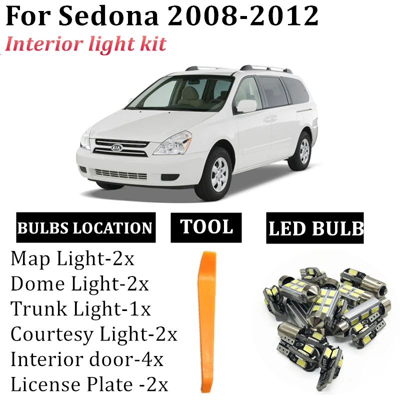 13 قطعة اكسسوارات السيارات مصابيح داخلية ترقية عدة ل 2008 2009 2010 2011 2012 كيا Sedona Led الداخلية قبة جذع أضواء