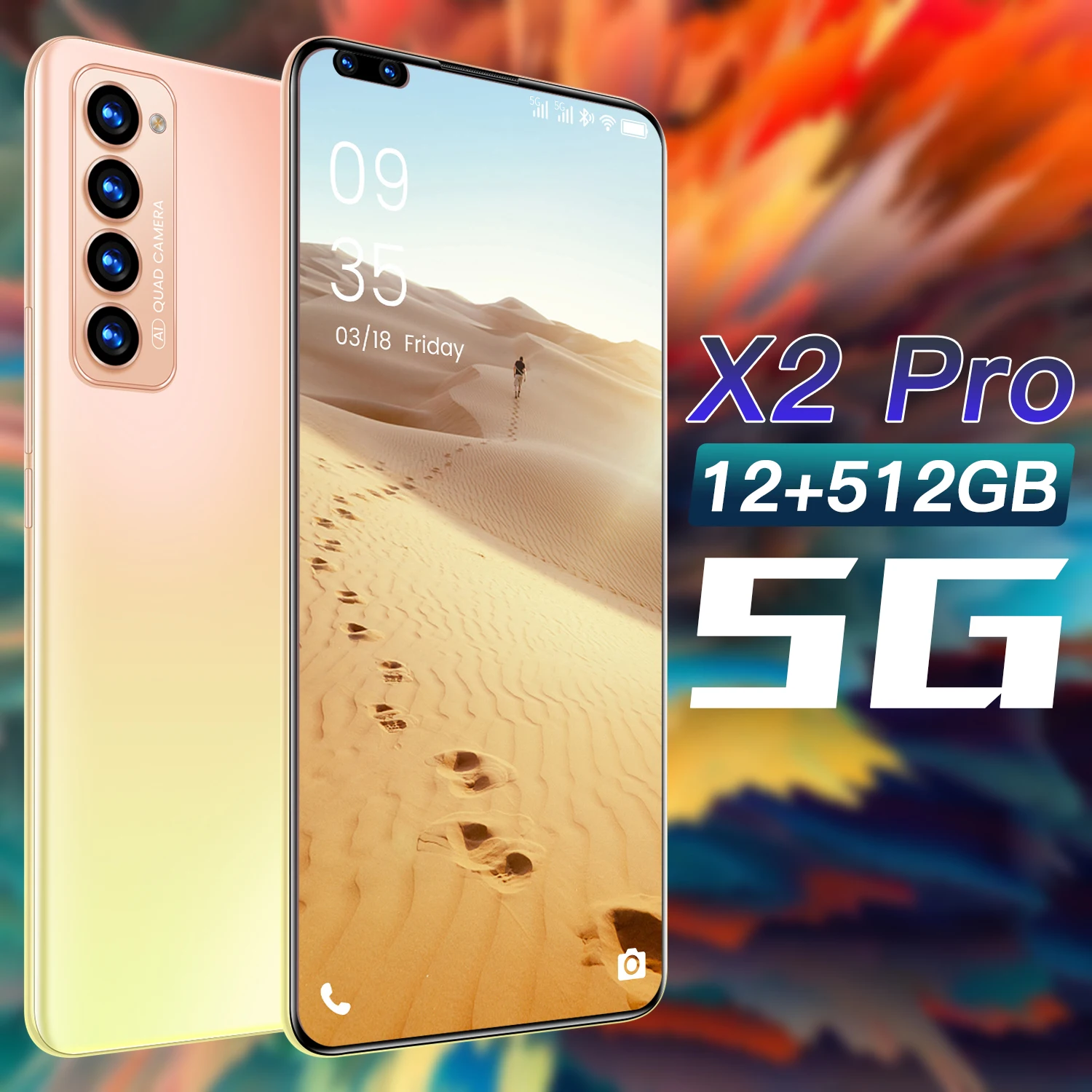 

Cost Effective X2 PRO Global Smartphone 7.3 Inch High Definition Perforated Screen Fingerprint Face Unlock Network Mobile Phone