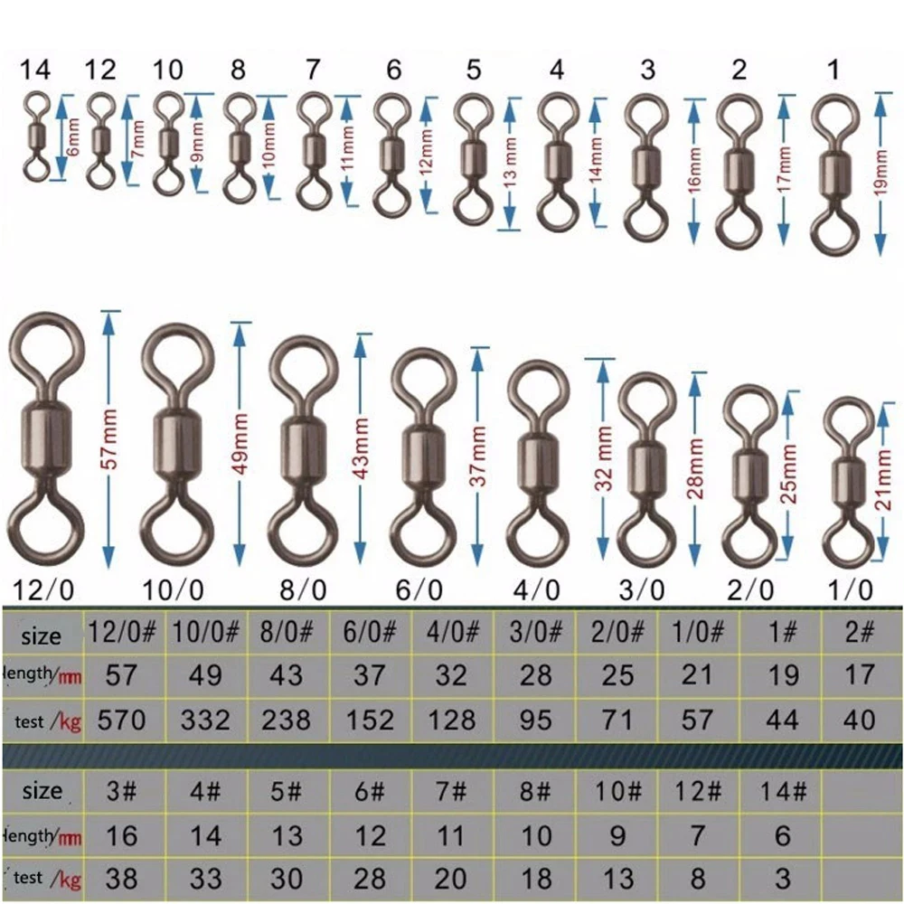 50 PCS Fishing Swivels Ball Bearing Rolling Swivel Solid Ring Fishing Carabiners Hook Connector Snap Pin Carp Tackle Set images - 6