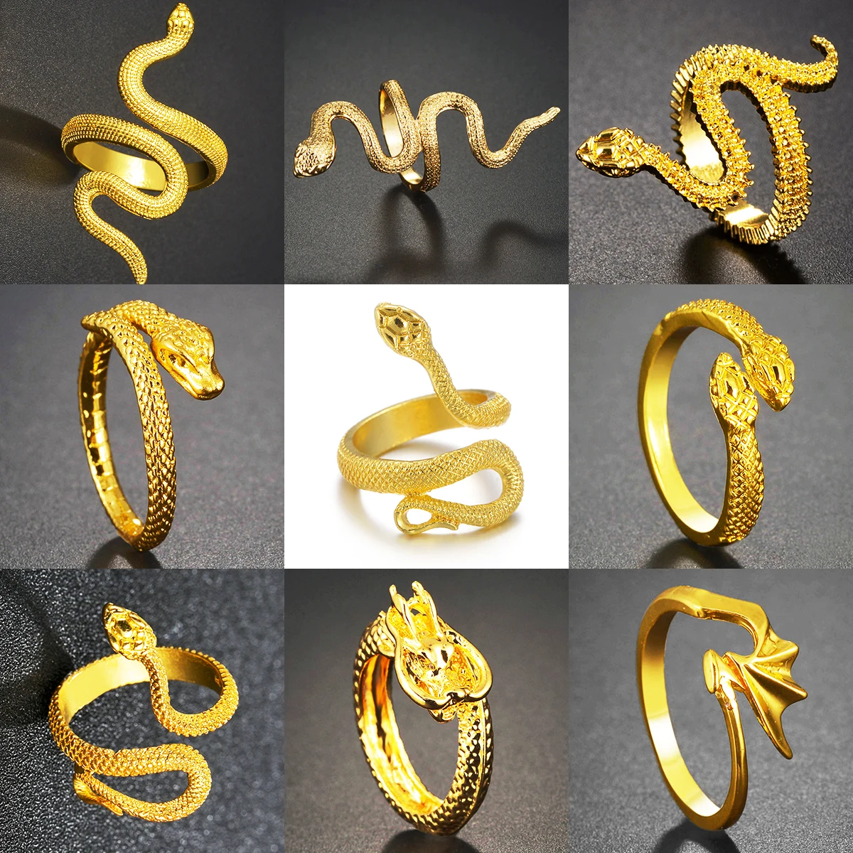 

Punk Trendy Party Snake Lion Ring for Men Women Gold Color Adjustable Opening Dragon Rings Unisex Jewelry Gift Wholesale