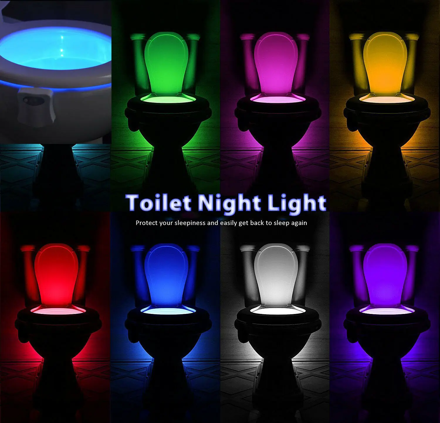 

Smart Toilet Nightlight LED Body Motion Activated on/Off Seat Sensor Lamp Bathroom 16 Multicolour Toilet Lamp Hot Selling