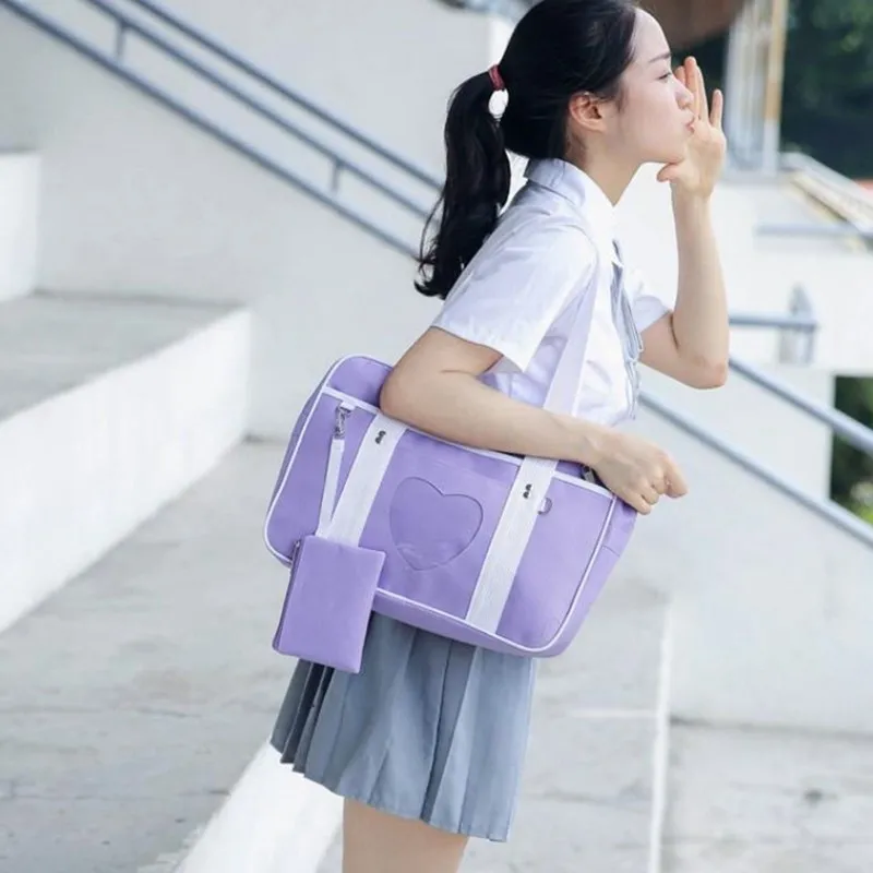 

Preppy Style Pink Travel Shoulder School Bags For Women Girls Canvas Large Capacity Casual Luggage Organizer Handbags M361