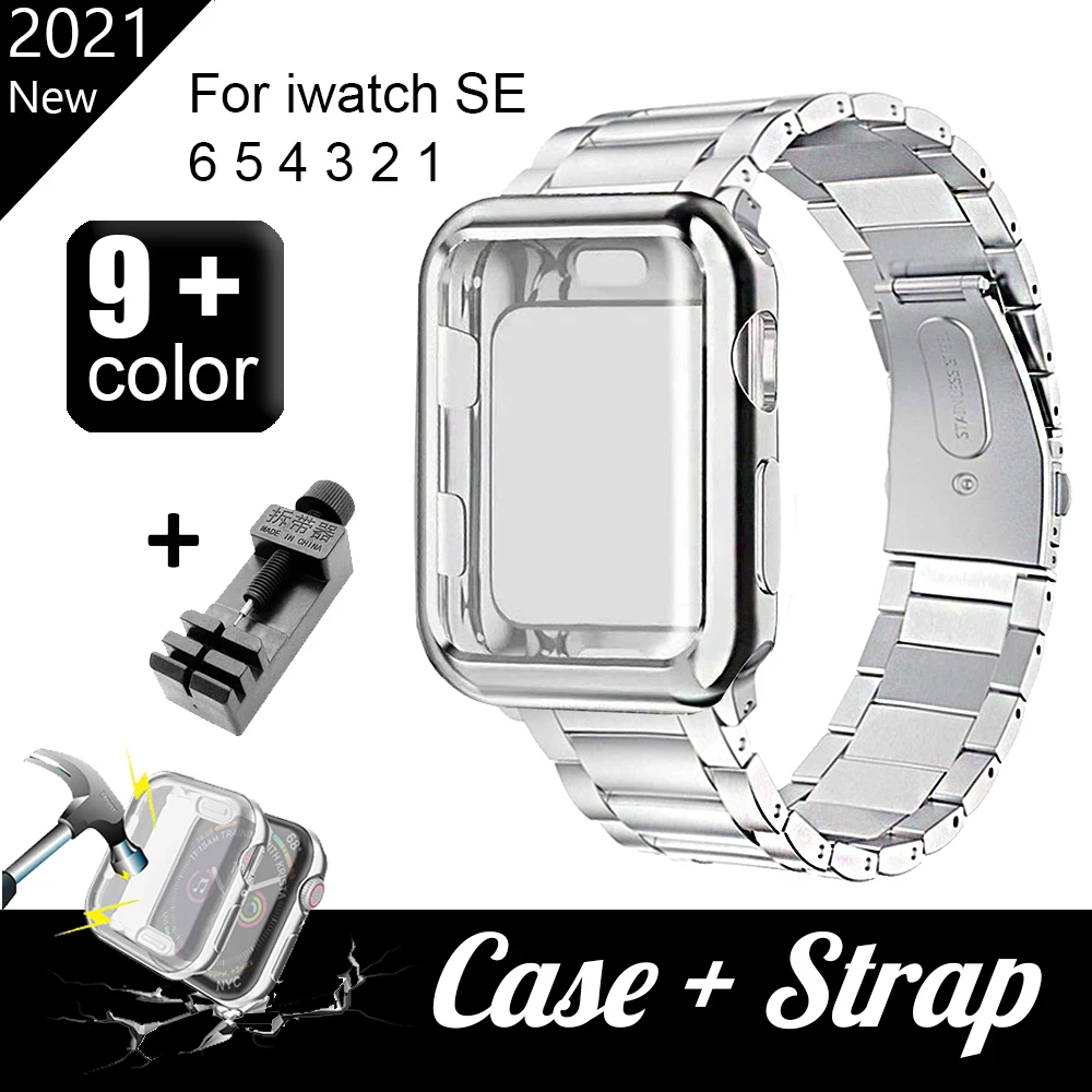 

Watch Case+Strap For iWatch Band 38mm 42mm Stainless Steel Metal Bracelet For Apple Watch 44mm 40mm SE Series 6 5 4 Cover Band