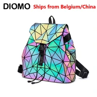 women backpack luminous geometric plaid sequin female backpacks for teenage girls bagpack drawstring bag holographic backpack
