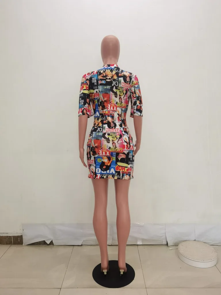 

European new fashion figure print casual dress loose o-neck short sleeve women's T-shirt skirt