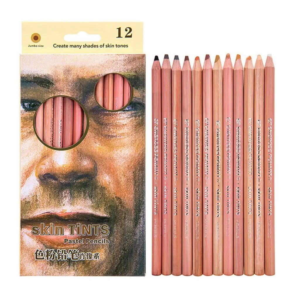 

12 Colors Charcoal Pencils Drawing Set Skin Tone Colored Pastel Chalk Pencils For Sketching Shading Coloring Layering Blending