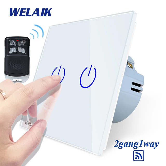 Welaik Стекло Панель переключатель Белый настенный выключатель ЕС пульт дистанционного управления сенсорный выключатель света 2gang1way AC110~ 250 В a1923cw/ BR01 - Цвет: White Power