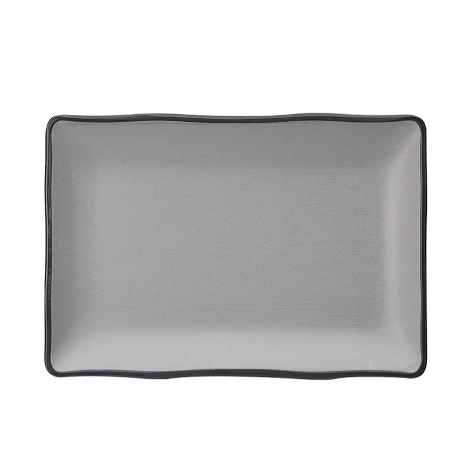 A5 Grey Black Rock BBQ Skewers Plate Rectangular Restaurant Melamine Plastic Tableware Imitation Porcelain Hot Pot Dinner Plate images - 6