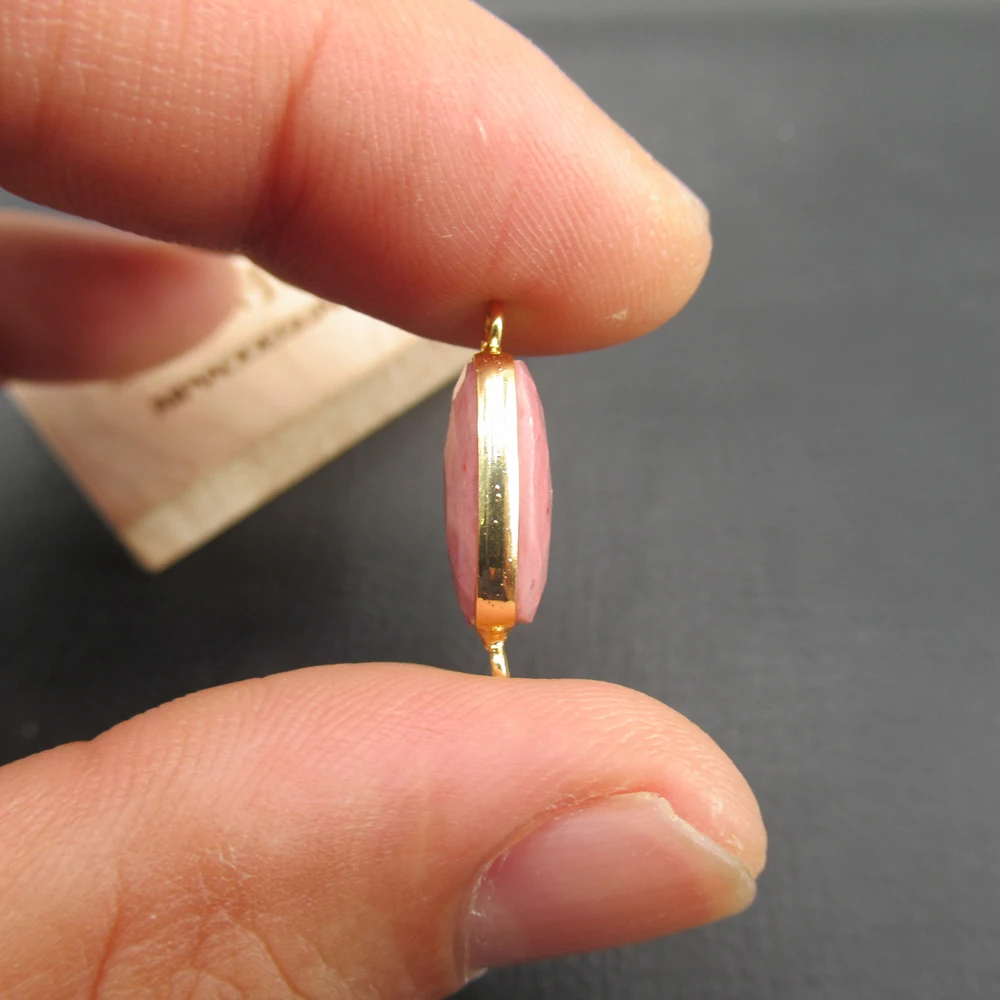APDGG Wholesale 5PCS Natural Rhodonite Faceted Rectangle Double Bail 24kt Bezel Connector Necklace Pendant Jewelry DIY