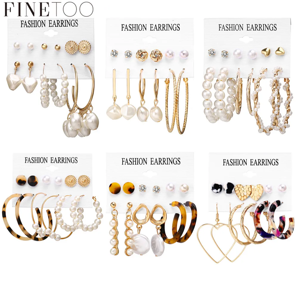 Набор сережек золотого цвета с круглым жемчугом геометрические маленькие серьги