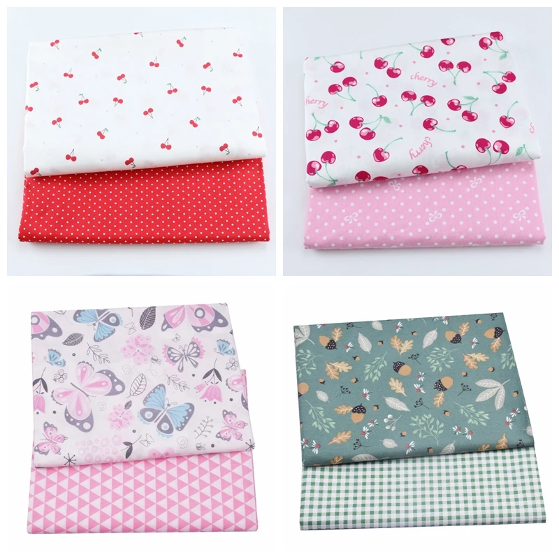 2 шт. розовая хлопковая детская ткань в горошек с цветочным принтом для шитья и