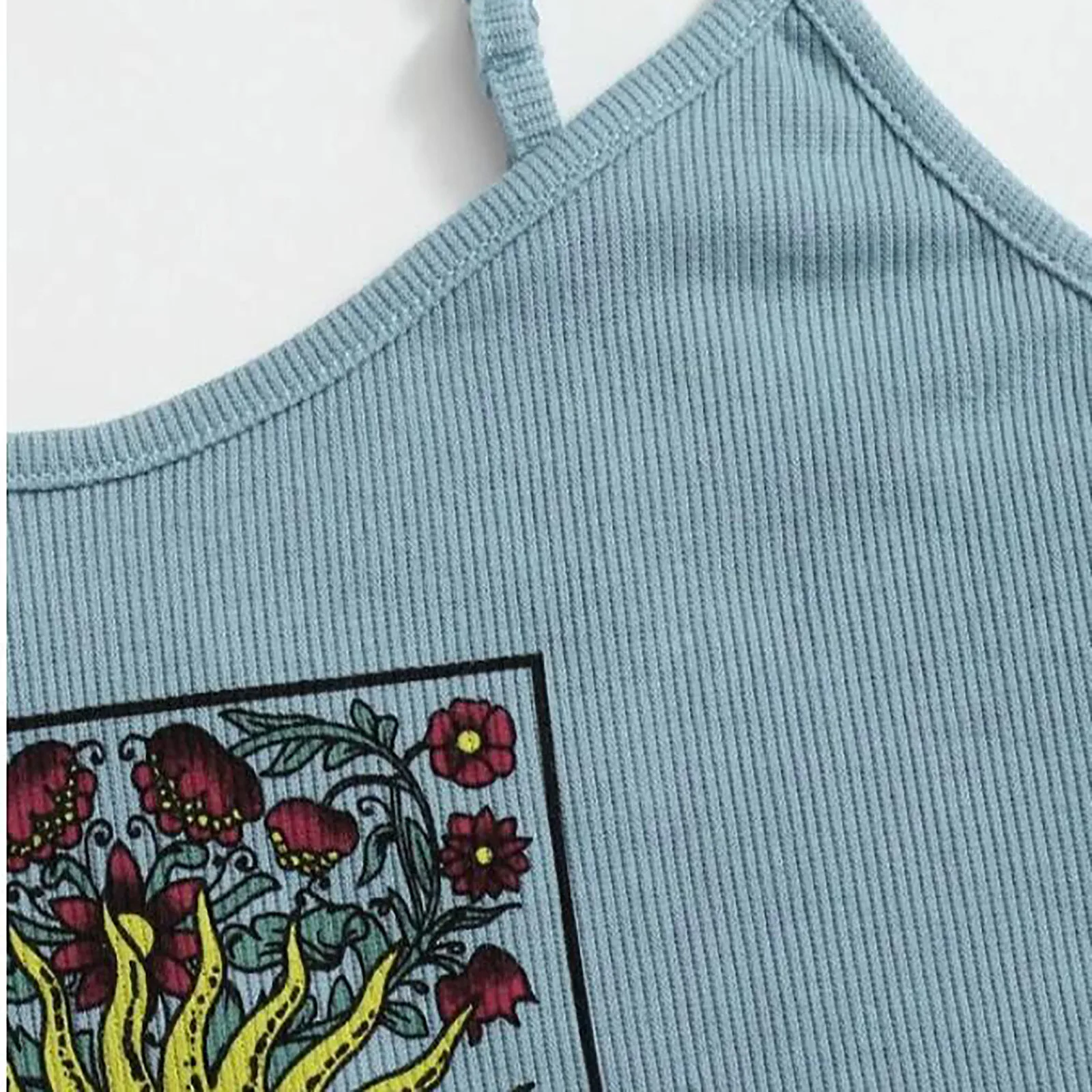 

Women's Summer Tops Funny Retro Rose And Sun Printing Fashion V-neck Sling Vest Fashion Print Solid Color Off Shoulder Top