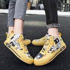 Желтые кроссовки для скейтборда с высоким верхом для мужчин, модные спортивные кроссовки с принтом граффити, женские кроссовки на платформе, обувь для скейта