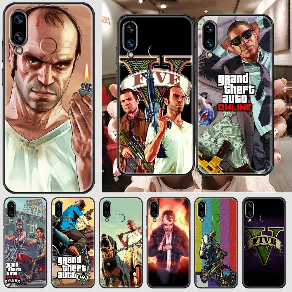 Чехол для телефона Game GTA5 Huawei Honor 6 7 8 9 10 10i 20 A C X Lite Pro Play черный трендовый мягкий