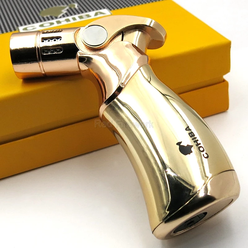 COHIBA высококачественная металлическая зажигалка для сигар, ветрозащитный фонарь с 4 пламенями, зажигалки для сигарет, огнеупорная зажигалка с подарочной коробкой