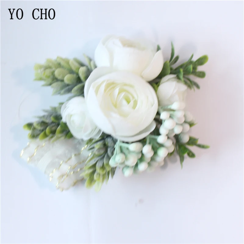 wrist corsage-H YO CHO искусственный шелк Sasanqua цветок бутоньерка для жениха корсаж Свадебный браслет на запястье Розовый Оранжевый Свадебные принадлежности - Цвет: wrist corsage-H