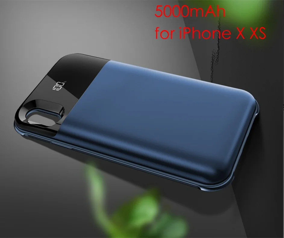 Для iPhone Xs XR Корпус Зарядного устройства 2 в 1 светодиодный дисплей ультратонкий магнитный беспроводной Powerbank для iPhone Xs аккумулятор Max чехол - Цвет: 5.8 X XS Blue