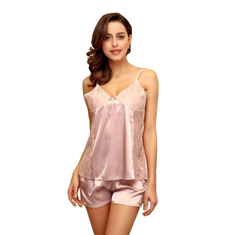 Женский пижамный комплект из двух предметов однотонная Шелковая пижама на