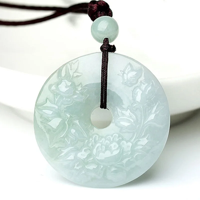 Women Necklace Pendant Burma Jade Glass A Ice Waxy Flower Blossoms Donuts Safety Button Pendant Gift for Female Fine Jewelry