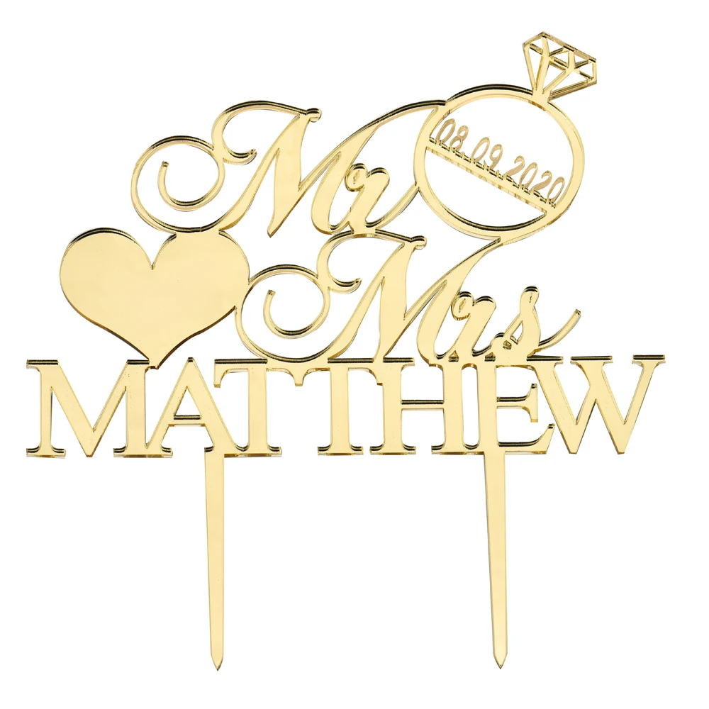 Персонализированные Выгравированные украшения для свадебного торта акриловые