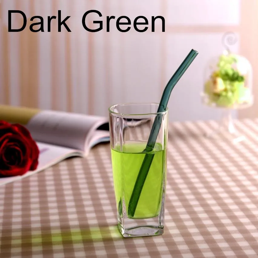 100pcs bent da green 100 шт многоразовые и термостойкие экологические стеклянные соломинки для питьевой воды с кисточкой для свадьбы, дня рождения - Цвет: 100pcs bent da green