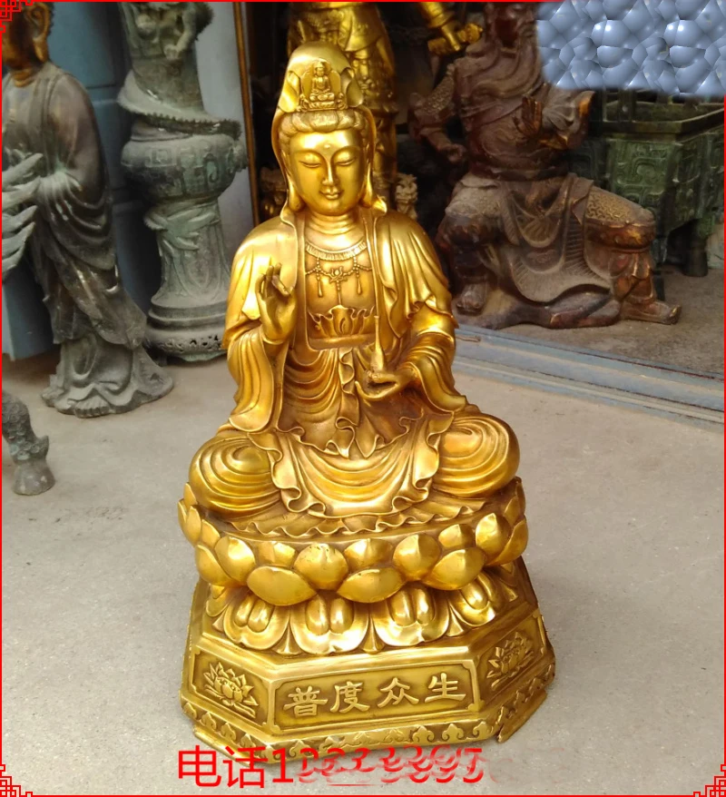 

UNIQUE 51CM LARGE HUGE-HOME HOUSE SHOP HALL LOBBY BLESSING TALISMAN BUDDHIST GUANYIN PUSA BUDDHA BRASS ART STATUE SCULPTURE