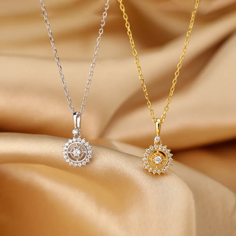 

925 стерлингового серебра с украшением в виде кристаллов круглый ожерелье с подвеской в виде цепь кулон ювелирные украшения для женщин, дево...