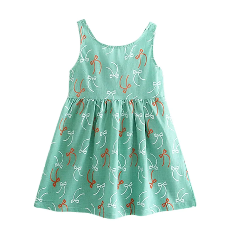Детские платья без рукавов с цветочным принтом и бантом для девочек платье