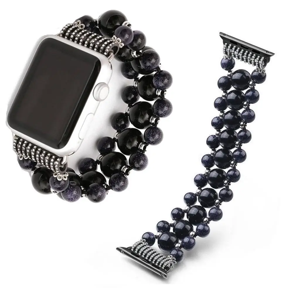 Сменный ремешок для Apple Watch Модный черный браслет из бисера с агатом сменный iWatch