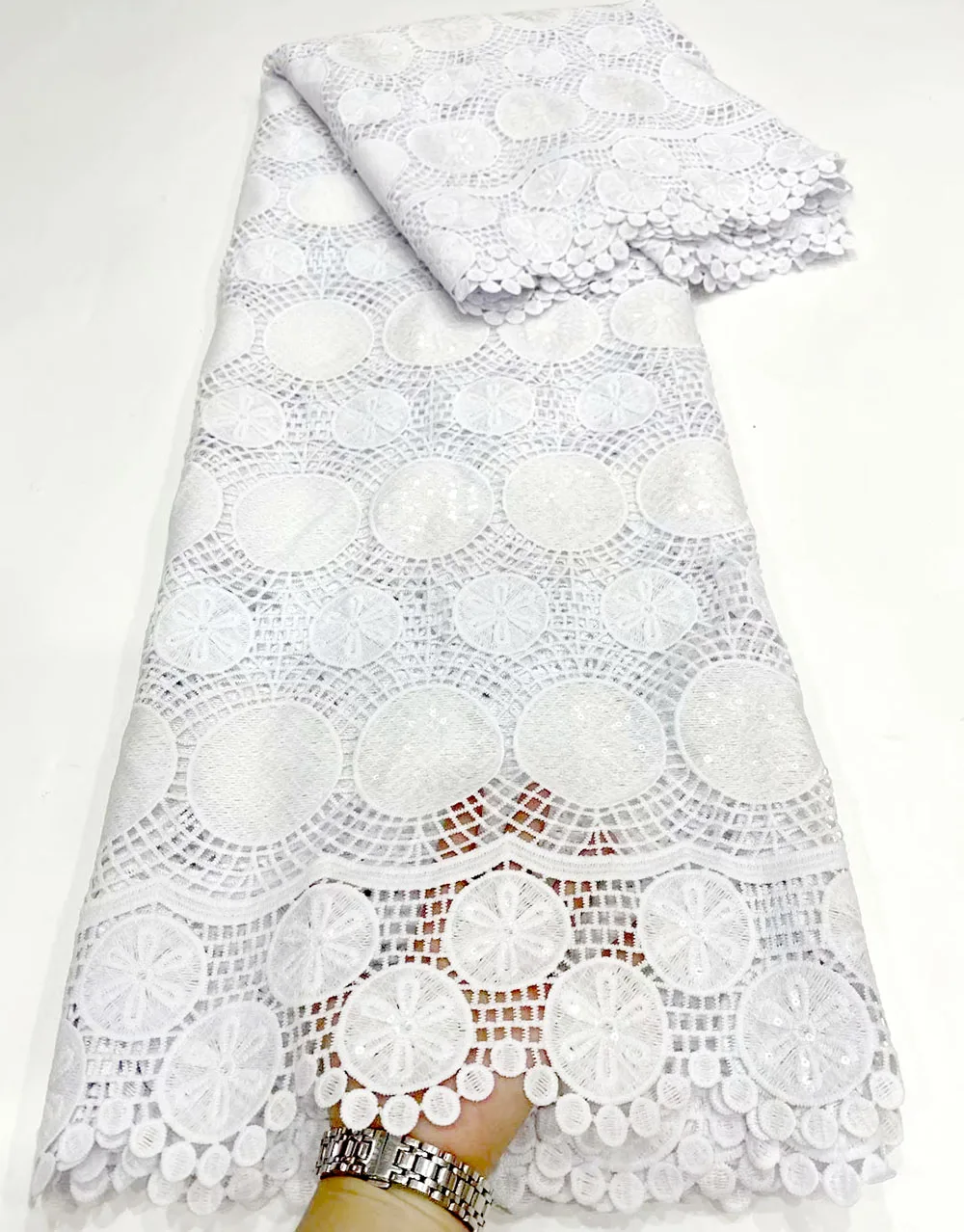 

Pure White African Lace Fabric 2021 High Quality Water Soluble Guipure Cord Laces For Nigerian Wedding Party Dress
