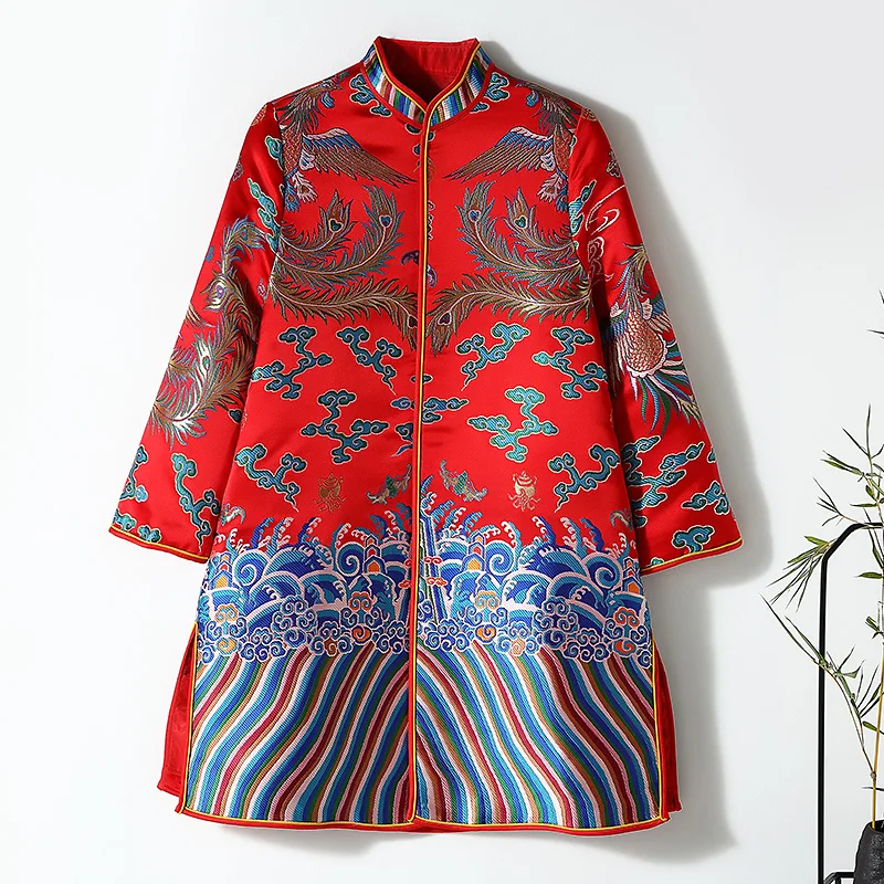 

Chinese Style Jacket Women's Spring And Autumn New Mid-Length Retro Jacquard Ethnic Plus Size Tang Suit Coat M-XXL