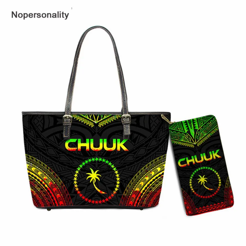

Nopersonality 2PCS/Set Women Shoulder Totes Bag Golden Chuuk Polynesian Tribal Pattern 3D Print Large Capacity Handbag And Purse